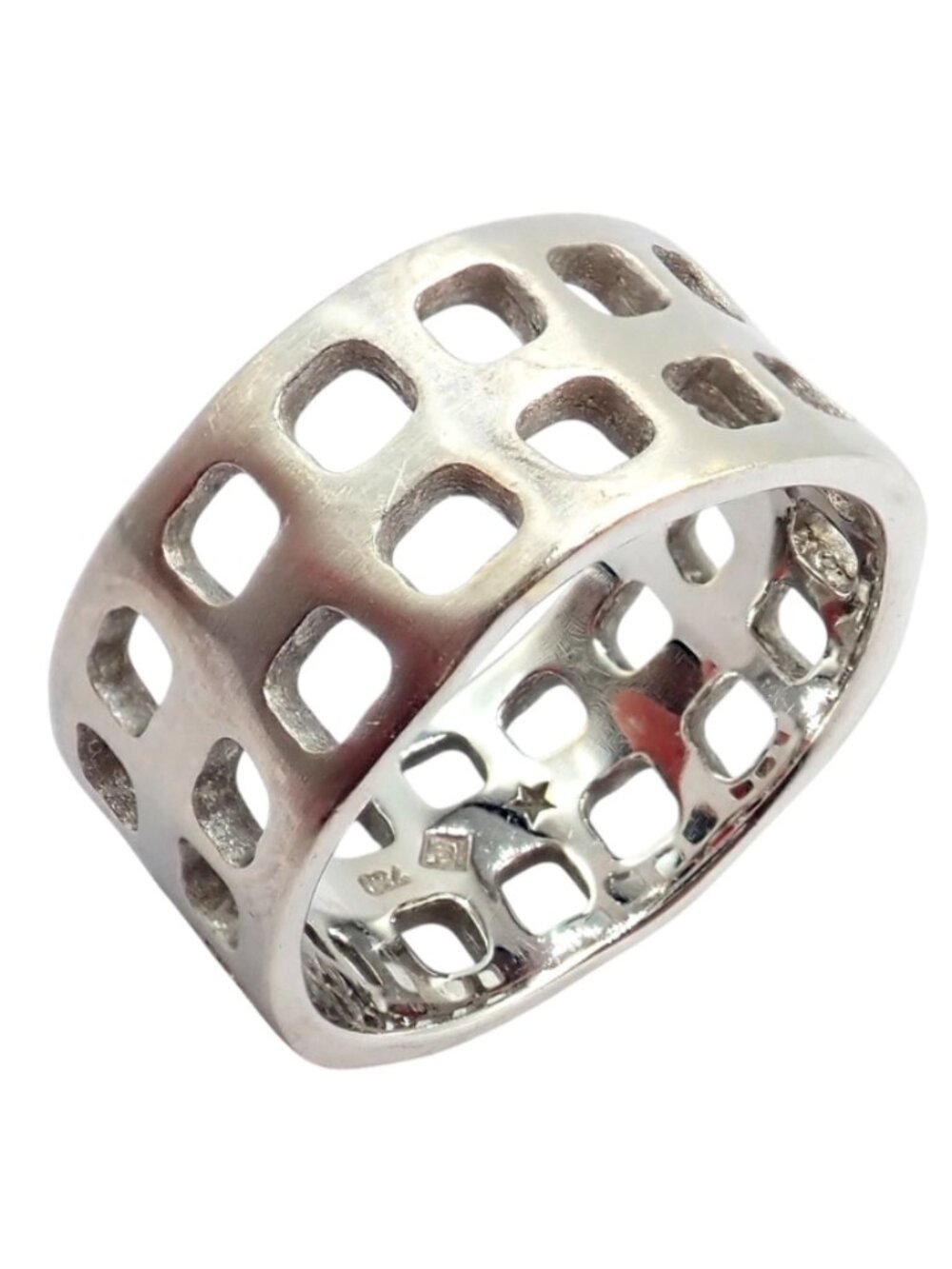 Authentic! H. Stern 18k White Gold Diamond Square Hole Modernist Band Ring sz 6